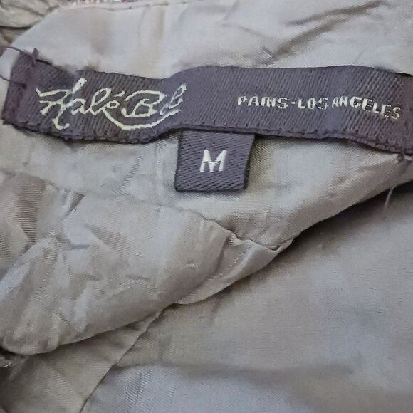 Hale Bob Silk Embellished Halter Crinkle Mini Dress in Gray & Pink Multi, Size M - Picture 10 of 16